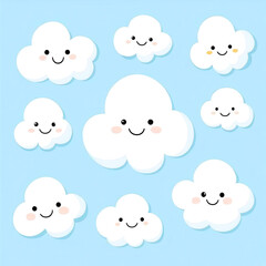 Smiling white clouds on a cheerful blue sky background
