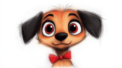 Obraz premium A drawing of a dog with a red bow tie