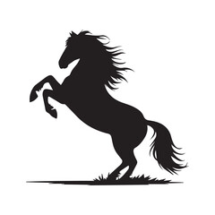 A silhouette of a horse raising its front legs On White background