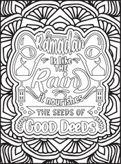 Happy Ramadan Quote Coloring Page for Adults. Ramadan Quote Coloring Sheet. Islamic Coloring Page.