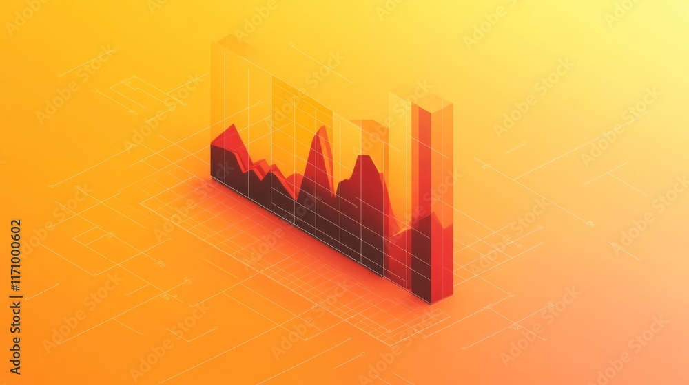 Aufkleber Isometric 3D graph chart showing data visualization with orange gradient background.
