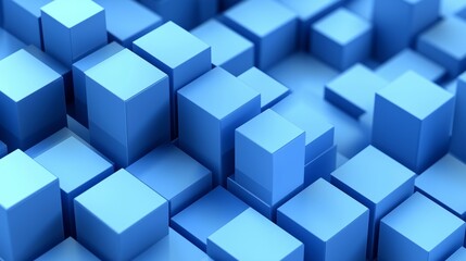 Obraz premium Abstract 3D background with a pattern of cerulean blue cubes in an isometric view, featuring a minimalist design with soft lighting and high contrast. The HD image reveals intricate details.