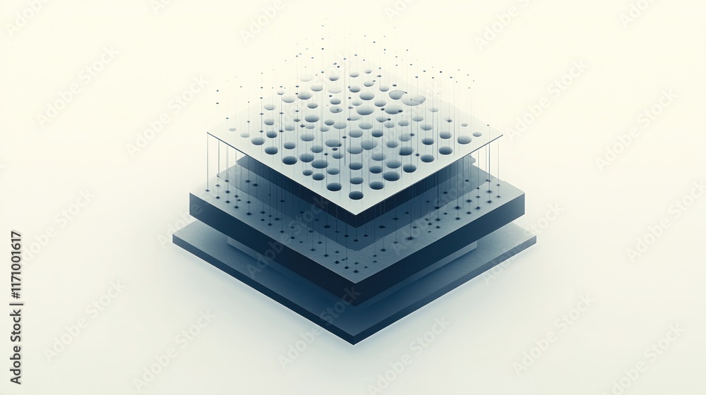 Aufkleber Abstract 3D layered structure with perforated surfaces and connecting lines.
