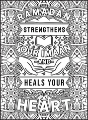 Obraz premium Happy Ramadan Quote Coloring Page for Adults. Ramadan Quote Coloring Sheet. Islamic Coloring Page.