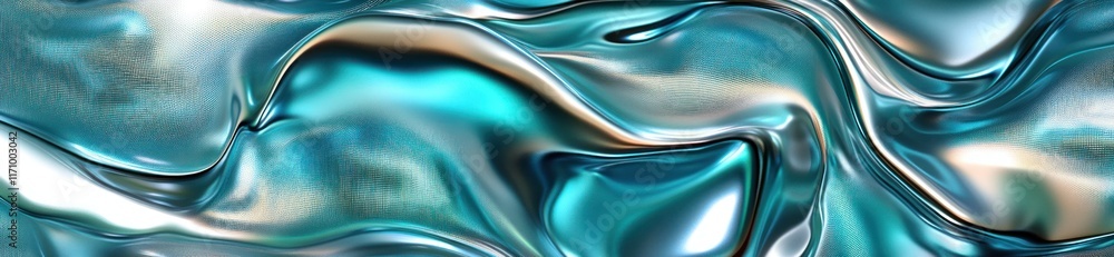 Poster abstract teal liquid swirls with metallic sheen and smooth texture.