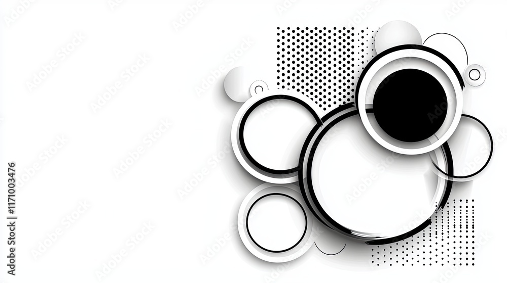 Aufkleber drawings geometric doodle concept, a minimalist design featuring various circles in black and white,