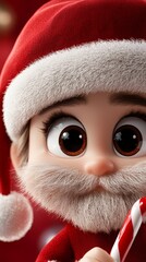 A close up of a person in a santa hat holding a candy cane