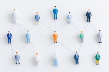 Networked: Miniature figures symbolize interconnectedness and collaboration in a business network.  A visual metaphor for teamwork, communication, and global reach.