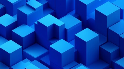 Obraz premium Abstract illustration of blue 3D cubes in a minimalist isometric perspective, with varying shades of blue to create depth and interest. The HD image highlights the geometric precision.