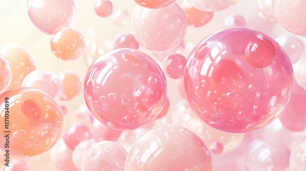 Poster abstract background of floating pink and peach spheres.