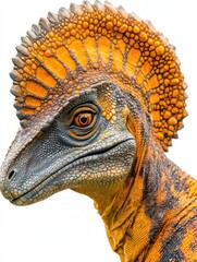 A colorful dinosaur-like creature with a distinctive crest and textured skin.
