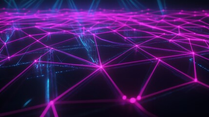 Digital Blockchain City Visualization with Glowing Nodes
