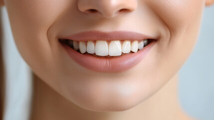 Obraz premium Close-up of a woman's smile showcasing healthy teeth and lips.