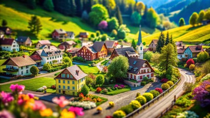 Obraz premium Miniature Fairy Tale Village, Tilt-Shift Photography, Charming Town, Whimsical Landscape