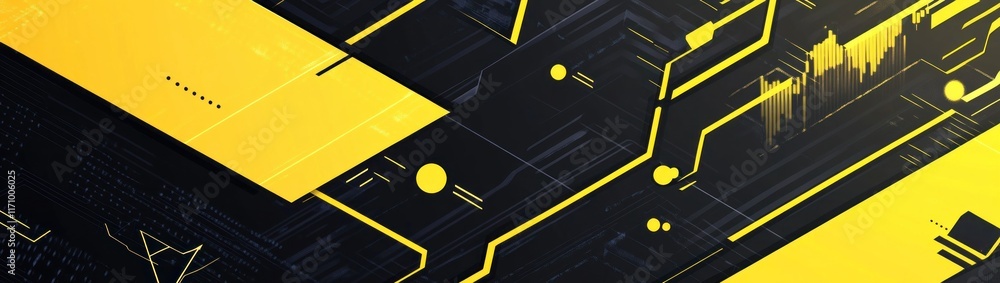 Aufkleber abstract black and yellow geometric design with circuit lines.