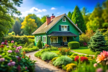 Miniature Green Eco House, Sustainable Living, Tilt-Shift Photography