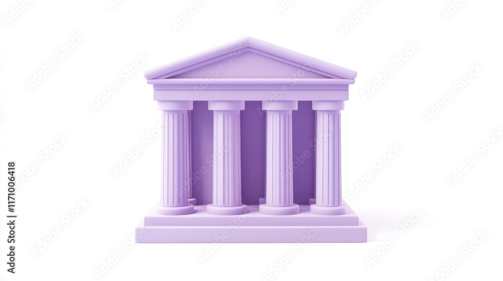 Poster lavender-colored 3d model of a classical temple with four columns, isolated on white background.