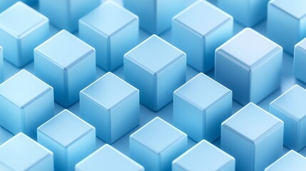 Obraz premium Background featuring icy blue 3D cubes arranged in an abstract isometric view, with a focus on minimalist design and high contrast. Captured in full ultra HD for detailed clarity.