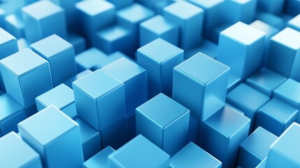 Fototapeta premium Background featuring icy blue 3D cubes arranged in an abstract isometric view, with a focus on minimalist design and high contrast. Captured in full ultra HD for detailed clarity.