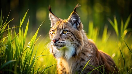 Fototapeta premium Candid wildlife shot: Norwegian lynx gazing, a Eurasian wild cat in its grassland home.