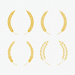 Wreath wheats ears icons and rice seed logo design elements for harvest organic fresh food corn farm
