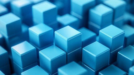 Obraz premium Background featuring icy blue 3D cubes arranged in an abstract isometric view, with a focus on minimalist design and high contrast. Captured in full ultra HD for detailed clarity.