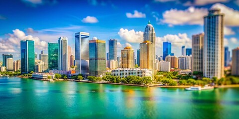 Fototapeta premium Miniature Miami Downtown Skyline: Bayside Tilt-Shift Panorama
