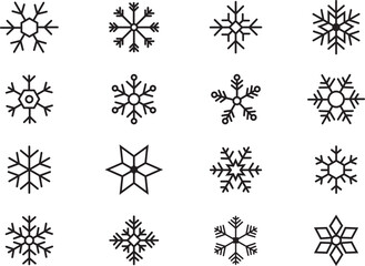 Set of snow lines icon. Christmas snowflake icons isolated. Snowflake icon outline style. Set of snowflake silhouette. Editable vector pictograms isolated on a white background. Vector Illustration.
