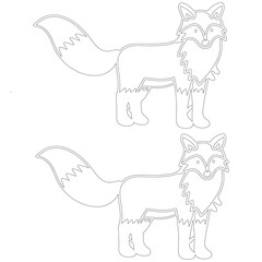 Outline drawing of a red fox with detailed fur and bushy tail, ideal for coloring, crafting, or educational purposes
