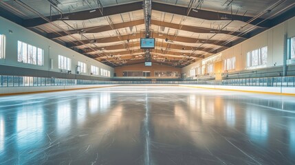 Fototapeta premium Empty ice skating rink wide view.