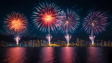 Fototapeta premium A vibrant and dynamic image of fireworks lighting up the night sky