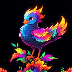 Obraz premium Neon Rainbow Phoenix on Floral Bloom