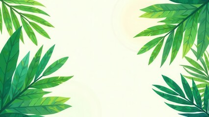 Obraz premium Tropical leaves frame creating space for text or design with vibrant greenery and gentle colors suggesting a warm atmosphere. Generative AI