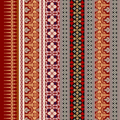 Vector damask fabric pattern, red-black background floral pattern, full body pattern