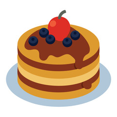 Stacked Pancakes with Chocolate & Fresh Berries - Vector Illustration for Print & Digital Use.eps