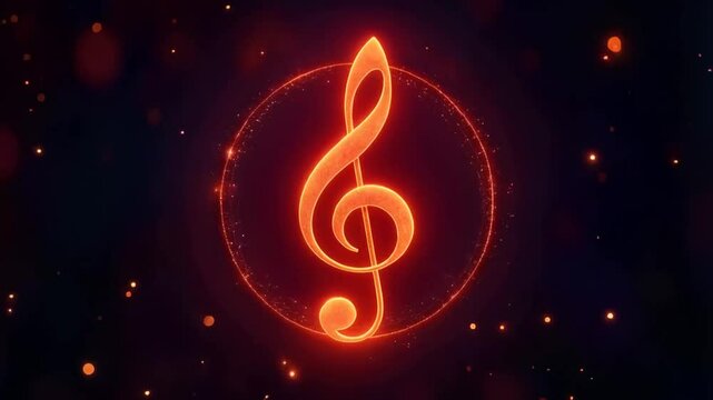 Bright glowing treble clef symbol shining against a dark background