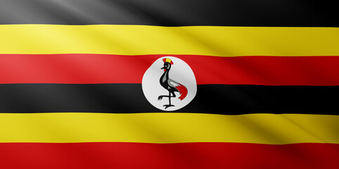 Waving flag of Uganda. National flag of Uganda background