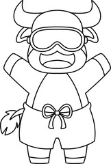 Bull Swimming Swimming goggles Animal Vector Graphic Art Illustration