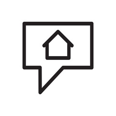 Chat home icon featuring a speech bubble inside a house symbol, representing communication and connection in a home environment.