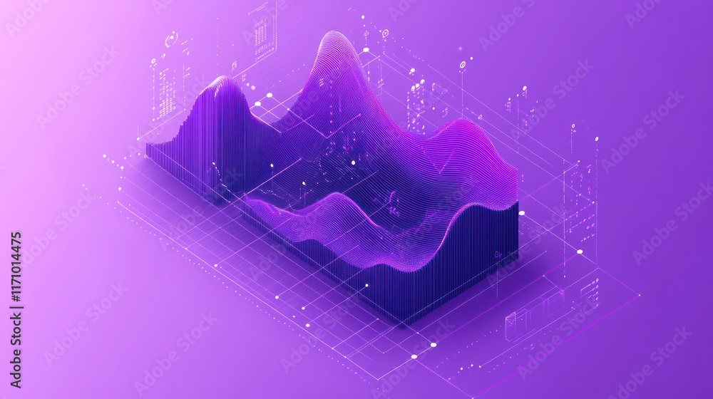 Poster Abstract 3D data visualization graph showing dynamic growth and technological progress.