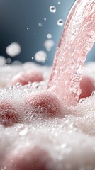 Fototapeta premium A close up of water being poured into a bowl of foam