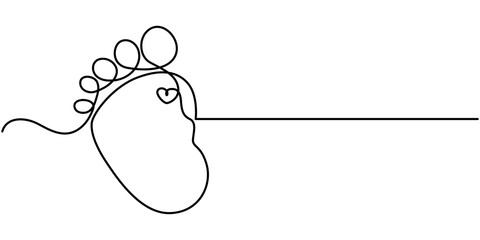 Continuous single line Baby foot one line style. Hand drawing. stock illustration, Little kids feet. Tiny foots. One single line drawing of feet. Continuous line. Hand-drawn design
 for posters.