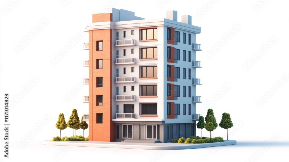 Poster modern apartment building architectural 3d model render