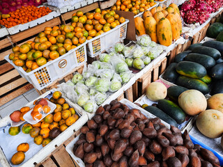 The display of fruits in the market.