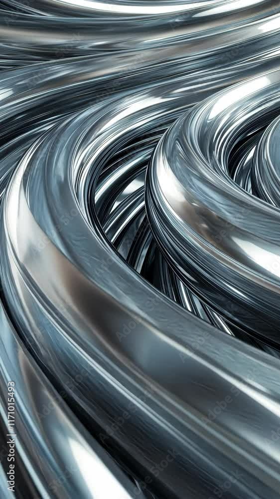 Poster curved metallic tubes create a dynamic and captivating abstract design in a modern art style