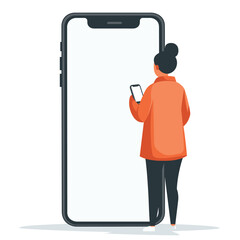 Person holding a smartphone in front of a giant smartphone.