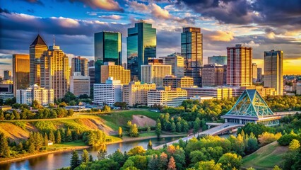 Fototapeta premium Minimalist Downtown Edmonton Cityscape: Modern Architecture and Urban Skyline