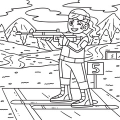 Biathlon Female Biathlete Taking Aim Coloring Page