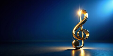 Minimalist Gold Music Note on Blue Background - Abstract Music Stock Photo