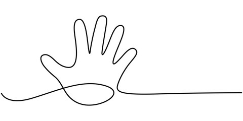 Care hands continuous one line drawing, continuous single drawn one line of mom and baby hand palm hand drawn picture silhouette. Line Art. Hands, Crayon drawn right hand print, Vector of pink.
